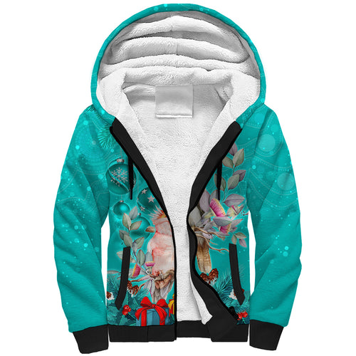 personalised-kookaburra-and-cockatoo-sherpa-hoodie-australia-merry-christmas-aboriginal-teal-style