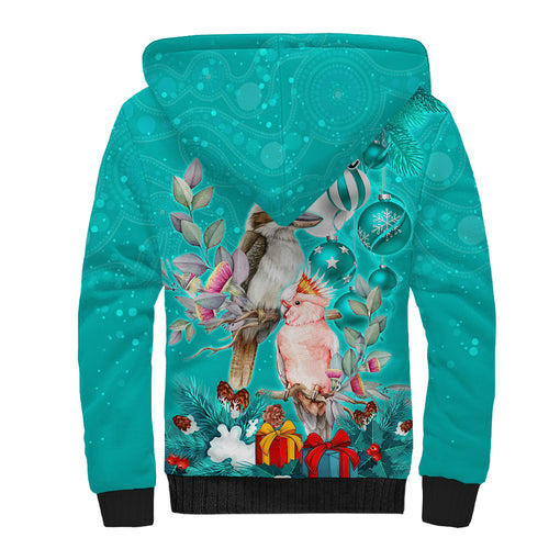 personalised-kookaburra-and-cockatoo-sherpa-hoodie-australia-merry-christmas-aboriginal-teal-style