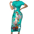personalised-kookaburra-and-cockatoo-short-sleeve-bodycon-dress-australia-merry-christmas-aboriginal-teal-style