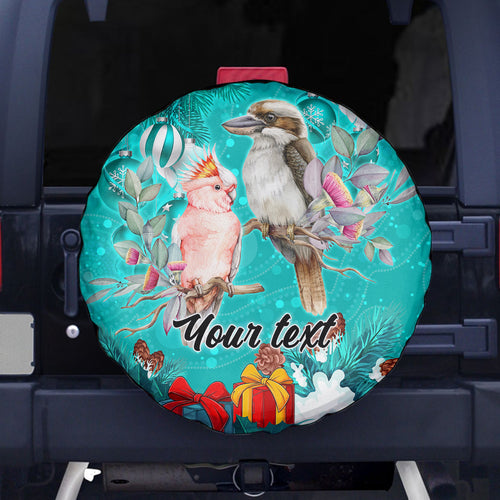 personalised-kookaburra-and-cockatoo-spare-tire-cover-australia-merry-christmas-aboriginal-teal-style