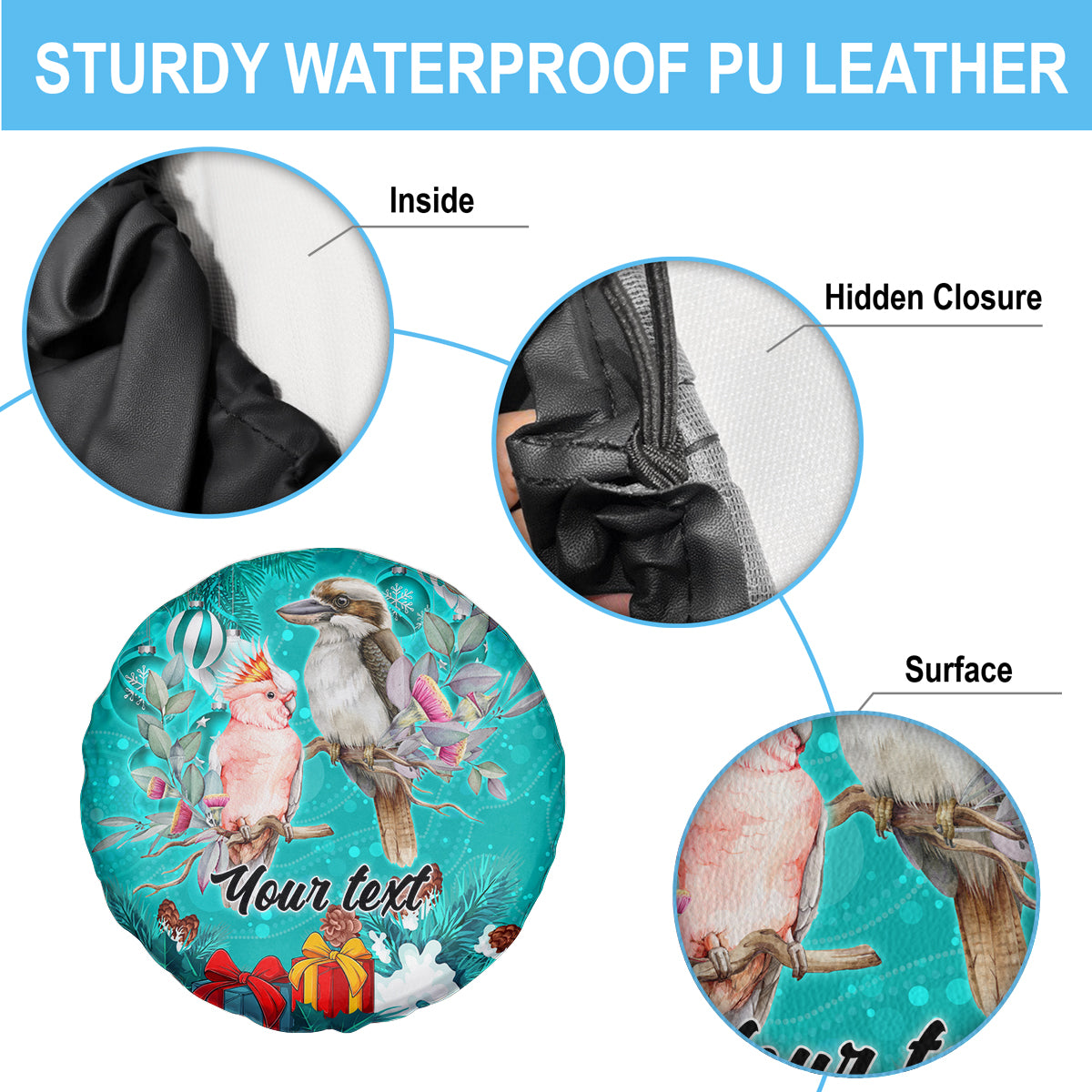 personalised-kookaburra-and-cockatoo-spare-tire-cover-australia-merry-christmas-aboriginal-teal-style