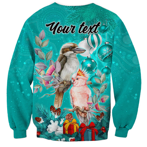 personalised-kookaburra-and-cockatoo-sweatshirt-australia-merry-christmas-aboriginal-teal-style