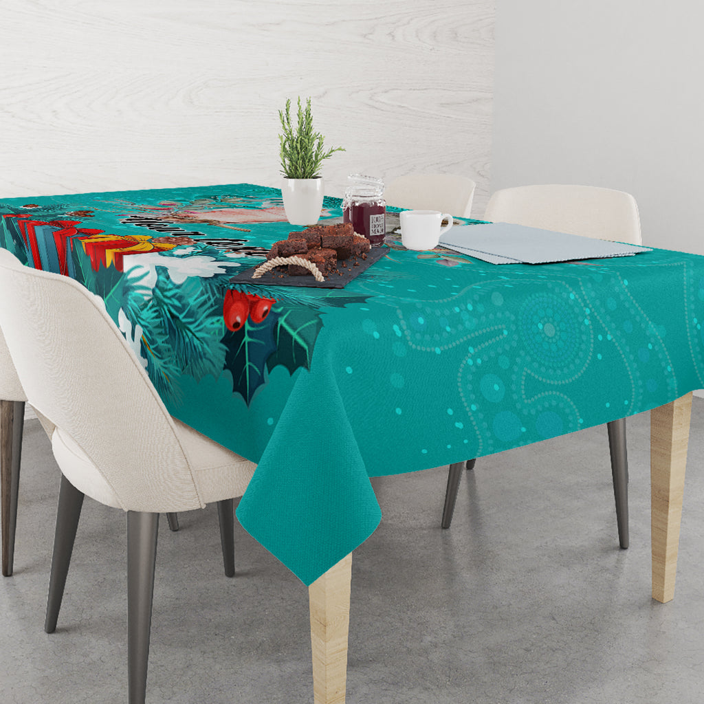 personalised-kookaburra-and-cockatoo-tablecloth-australia-merry-christmas-aboriginal-teal-style