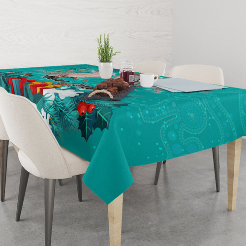 personalised-kookaburra-and-cockatoo-tablecloth-australia-merry-christmas-aboriginal-teal-style