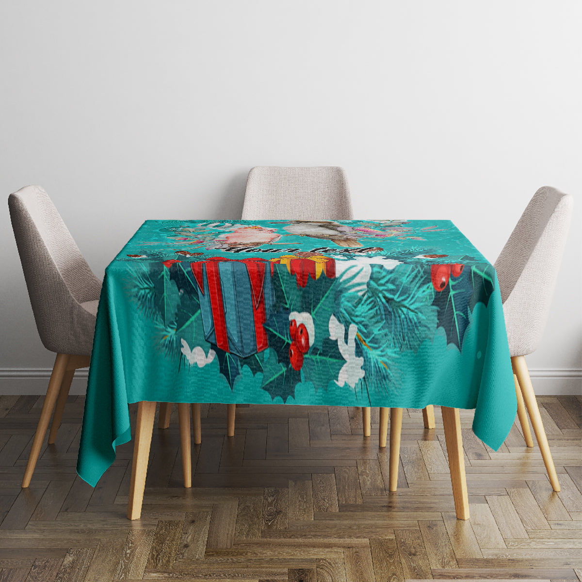 personalised-kookaburra-and-cockatoo-tablecloth-australia-merry-christmas-aboriginal-teal-style