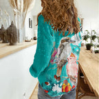 personalised-kookaburra-and-cockatoo-women-casual-shirt-australia-merry-christmas-aboriginal-teal-style