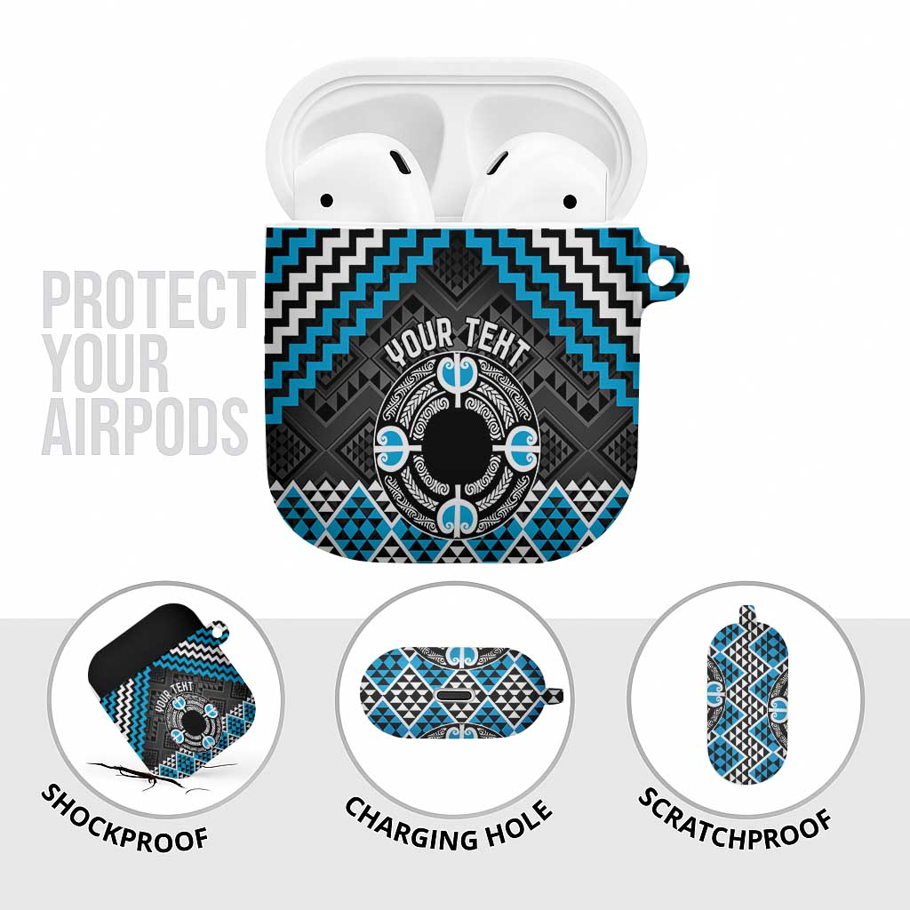 Personalised Aotearoa Niho Taniwha Motif AirPods Case Blue Style - Aussie Hoodie