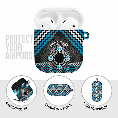 Personalised Aotearoa Niho Taniwha Motif AirPods Case Blue Style - Aussie Hoodie
