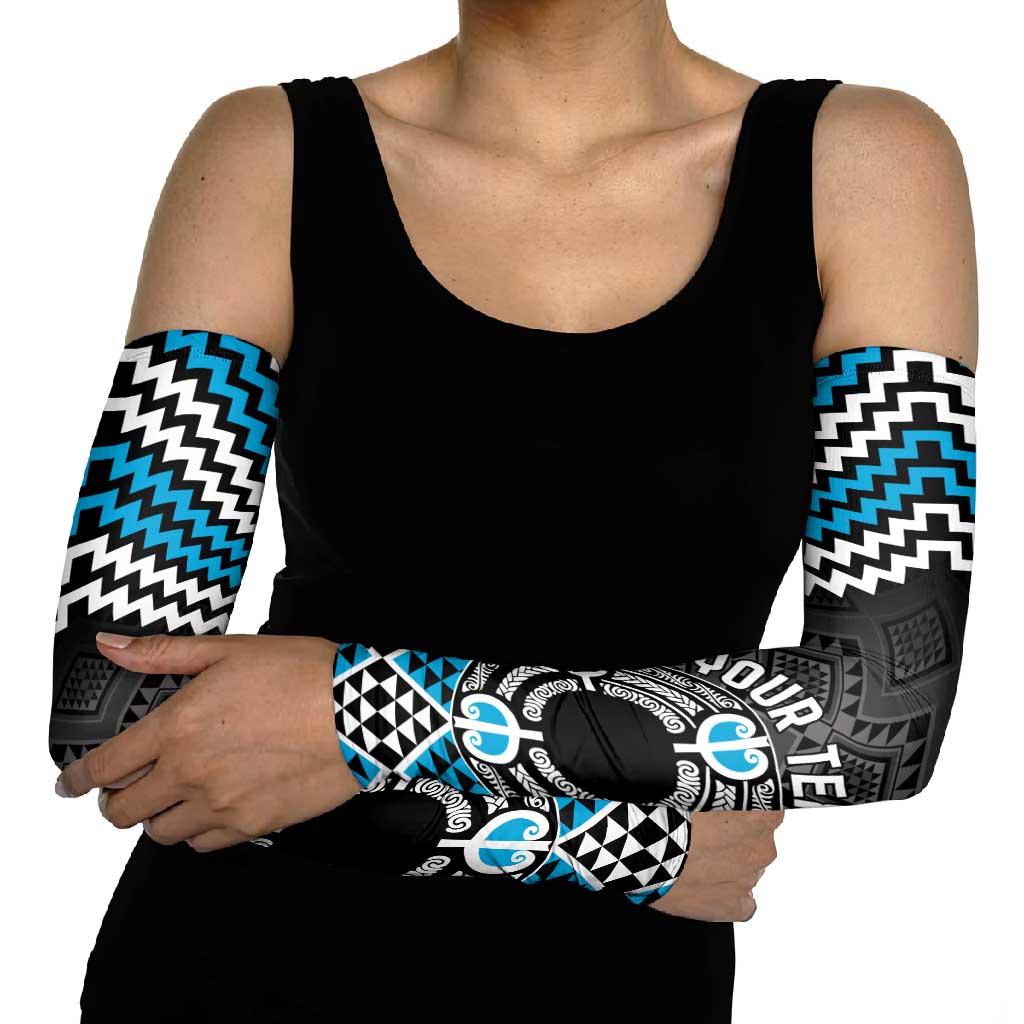 Personalised Aotearoa Niho Taniwha Motif Arm Sleeves Blue Style - Aussie Hoodie