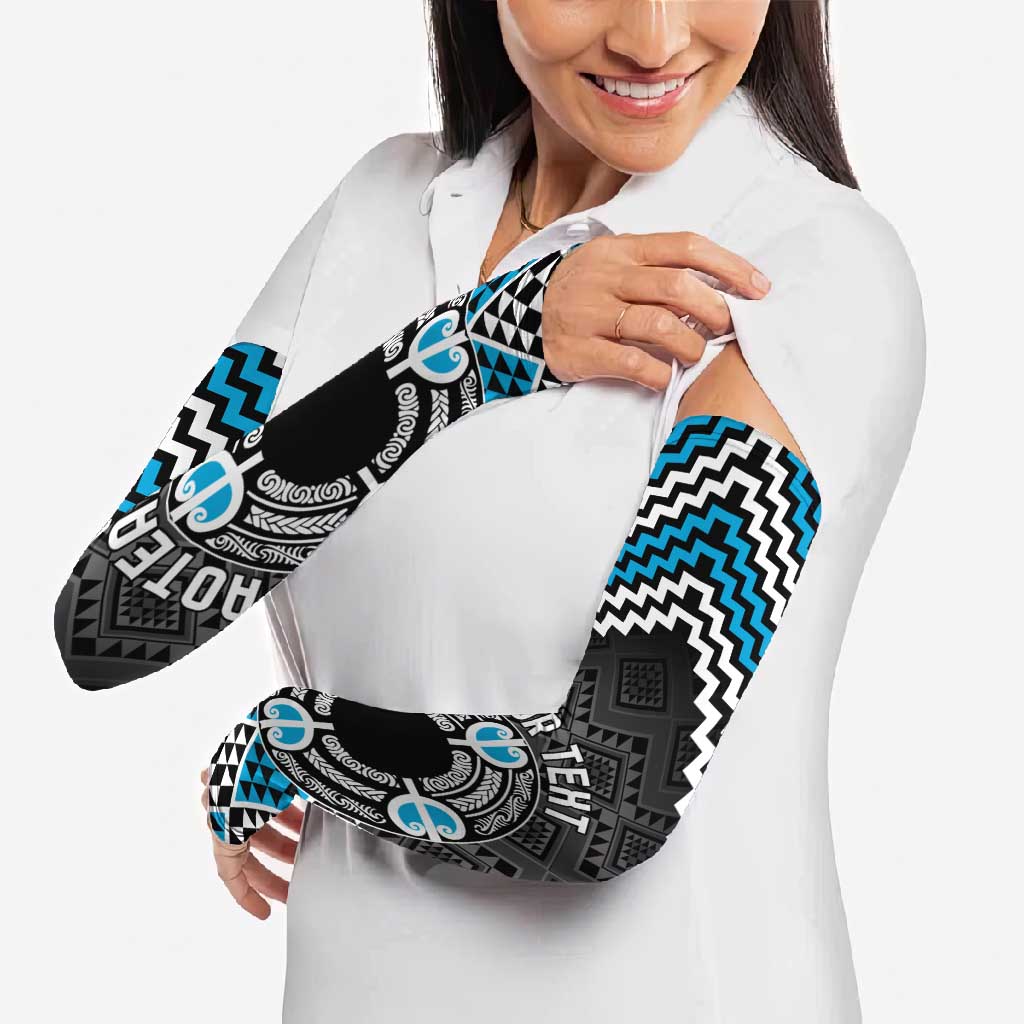 Personalised Aotearoa Niho Taniwha Motif Arm Sleeves Blue Style - Aussie Hoodie