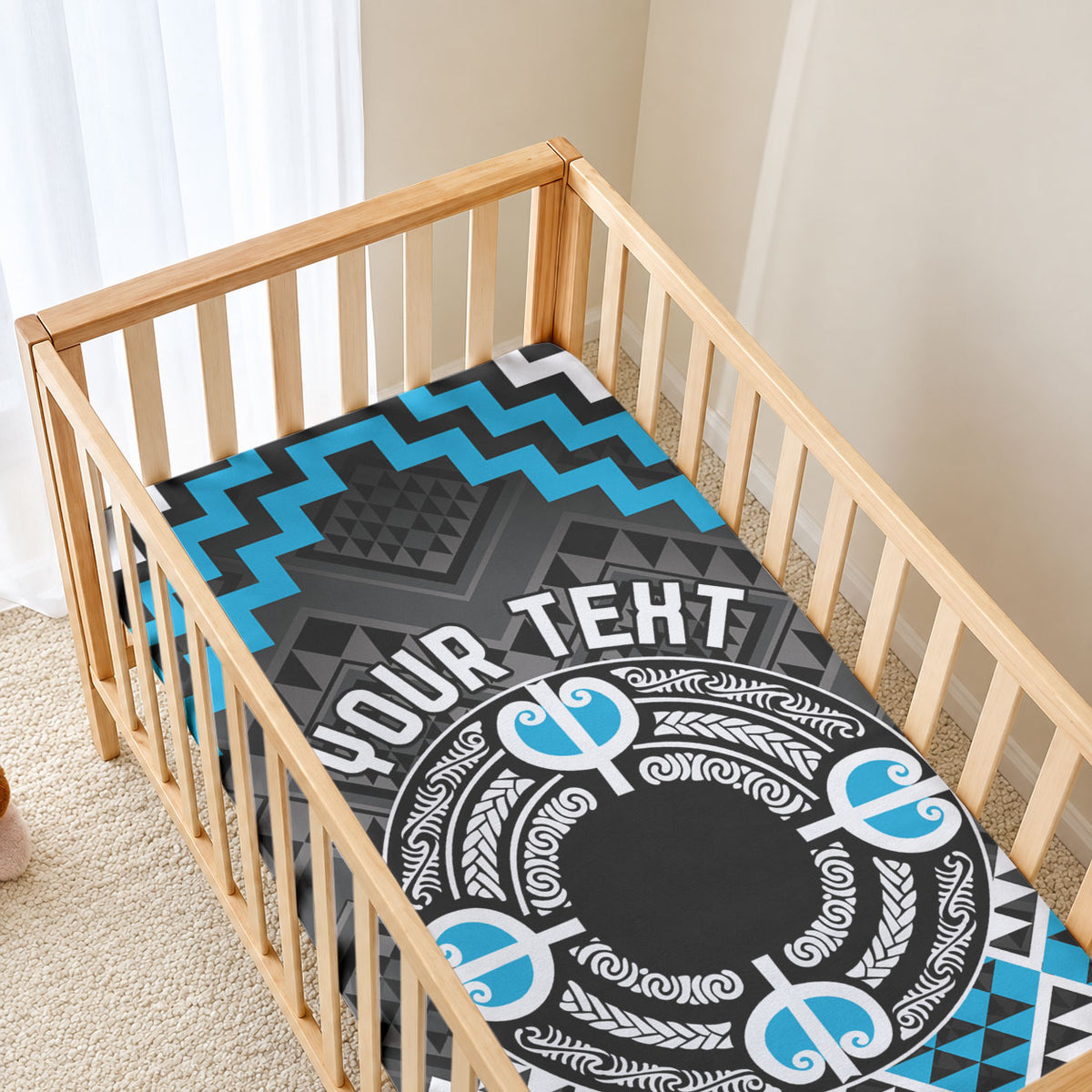 Personalised Aotearoa Niho Taniwha Motif Baby Bed Cover Blue Style