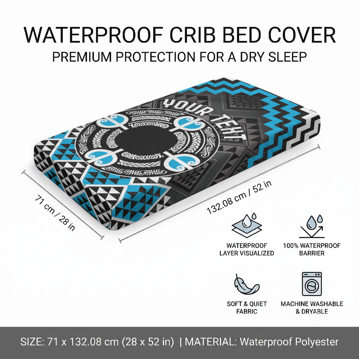Personalised Aotearoa Niho Taniwha Motif Baby Bed Cover Blue Style