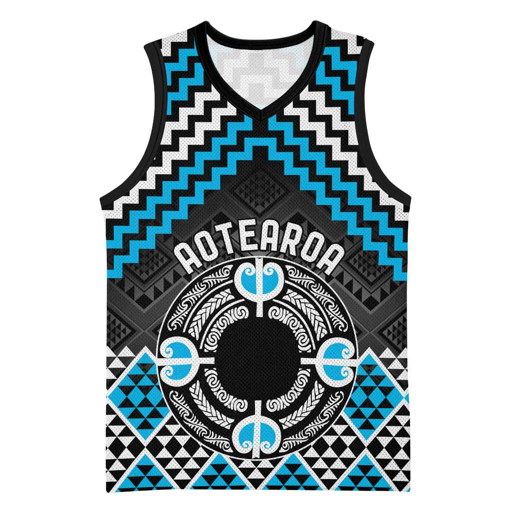 Personalised Aotearoa Niho Taniwha Motif Basketball Jersey Blue Style - Aussie Hoodie