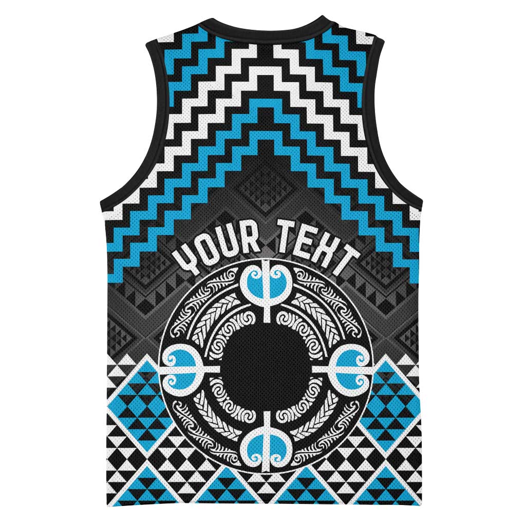 Personalised Aotearoa Niho Taniwha Motif Basketball Jersey Blue Style - Aussie Hoodie