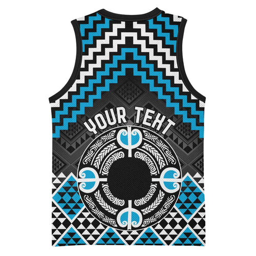 Personalised Aotearoa Niho Taniwha Motif Basketball Jersey Blue Style - Aussie Hoodie