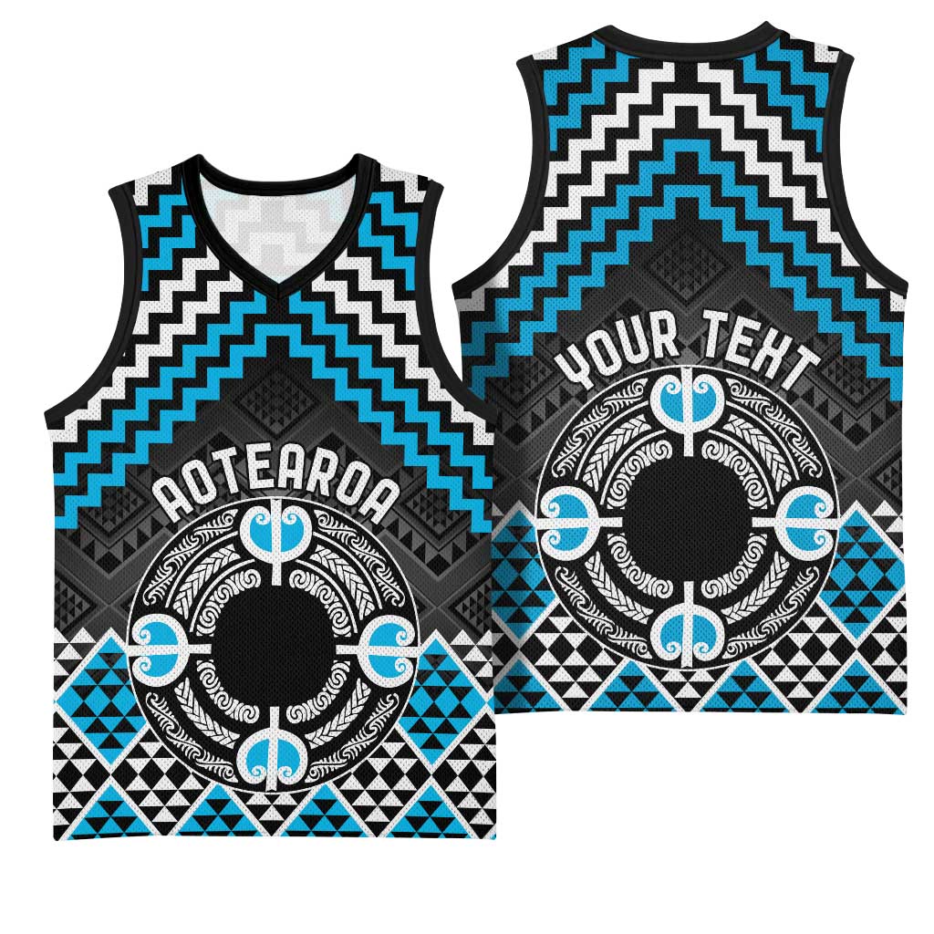 Personalised Aotearoa Niho Taniwha Motif Basketball Jersey Blue Style - Aussie Hoodie