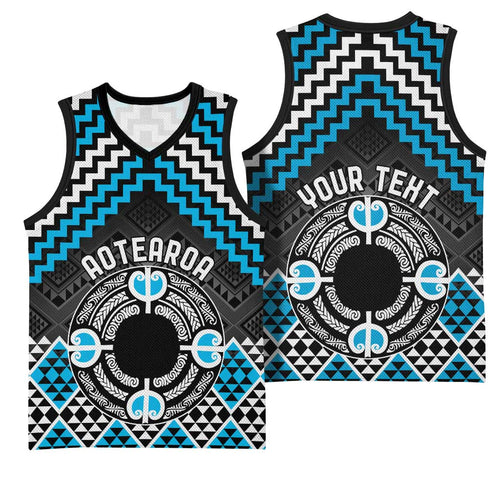 Personalised Aotearoa Niho Taniwha Motif Basketball Jersey Blue Style - Aussie Hoodie