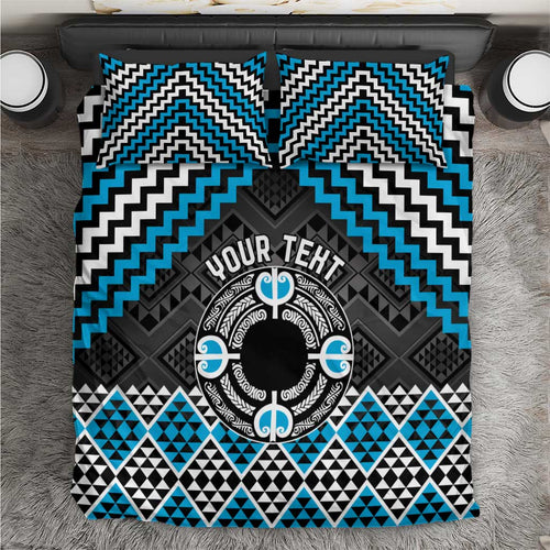 Personalised Aotearoa Niho Taniwha Motif Bedding Set Blue Style