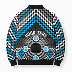 Personalised Aotearoa Niho Taniwha Motif Bomber Puffer Jacket Blue Style - Aussie Hoodie