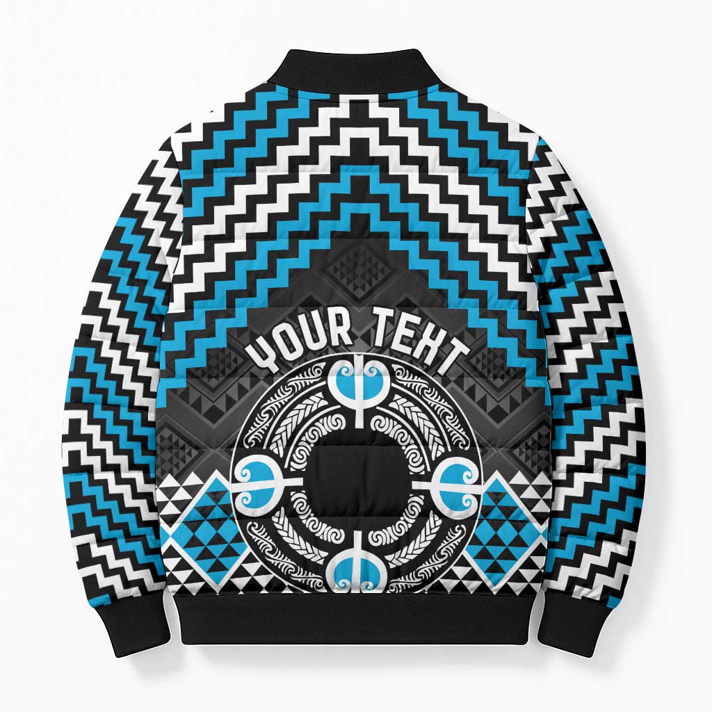 Personalised Aotearoa Niho Taniwha Motif Bomber Puffer Jacket Blue Style - Aussie Hoodie