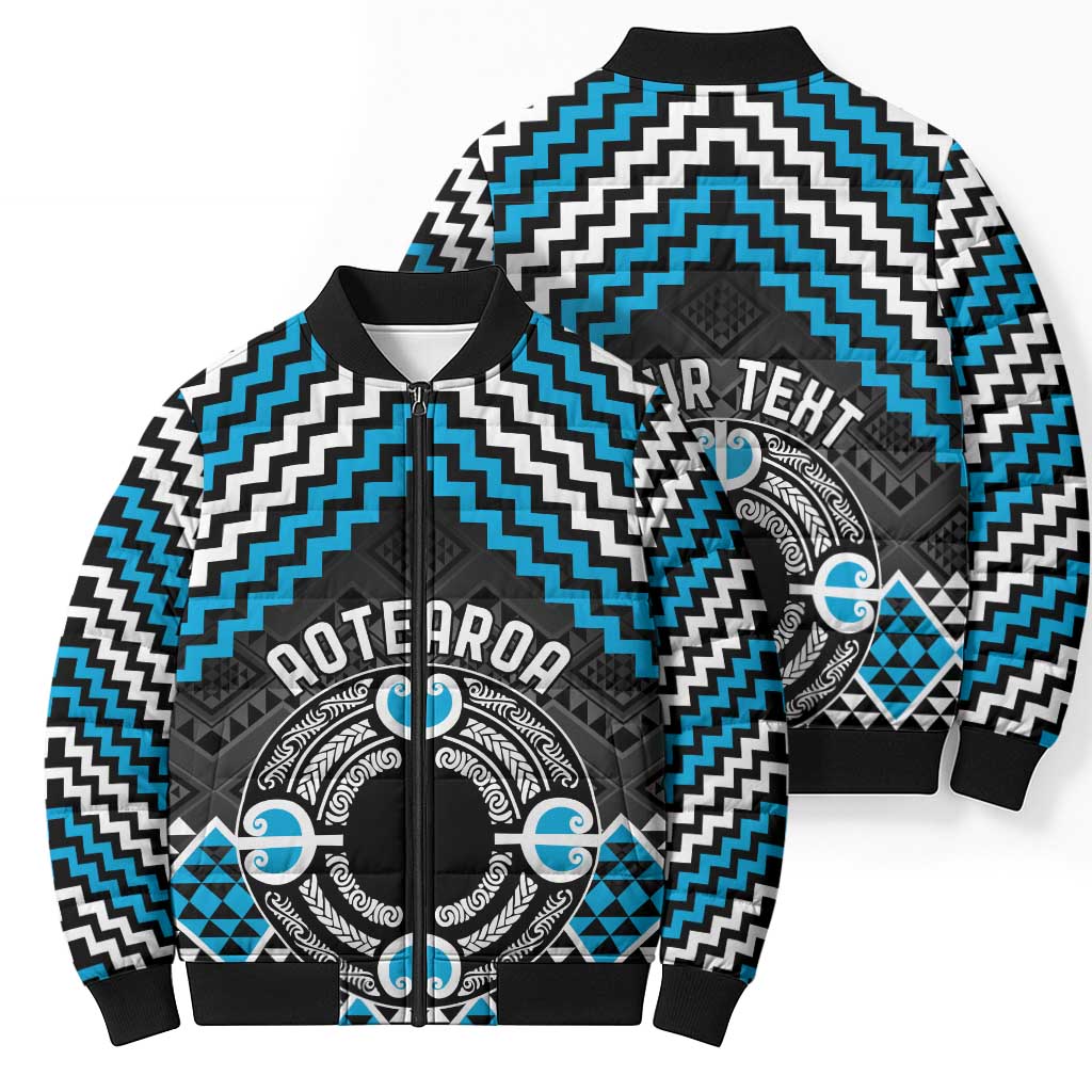 Personalised Aotearoa Niho Taniwha Motif Bomber Puffer Jacket Blue Style - Aussie Hoodie