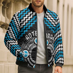 Personalised Aotearoa Niho Taniwha Motif Bomber Puffer Jacket Blue Style - Aussie Hoodie