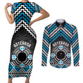 Personalised Aotearoa Niho Taniwha Motif Couples Matching Short Sleeve Bodycon Dress and Long Sleeve Button Shirt Blue Style