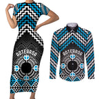 Personalised Aotearoa Niho Taniwha Motif Couples Matching Short Sleeve Bodycon Dress and Long Sleeve Button Shirt Blue Style