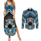 Personalised Aotearoa Niho Taniwha Motif Couples Matching Summer Maxi Dress and Long Sleeve Button Shirt Blue Style