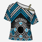 Personalised Aotearoa Niho Taniwha Motif Cross Shoulder Shirt Blue Style - Aussie Hoodie