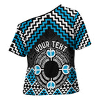 Personalised Aotearoa Niho Taniwha Motif Cross Shoulder Shirt Blue Style - Aussie Hoodie