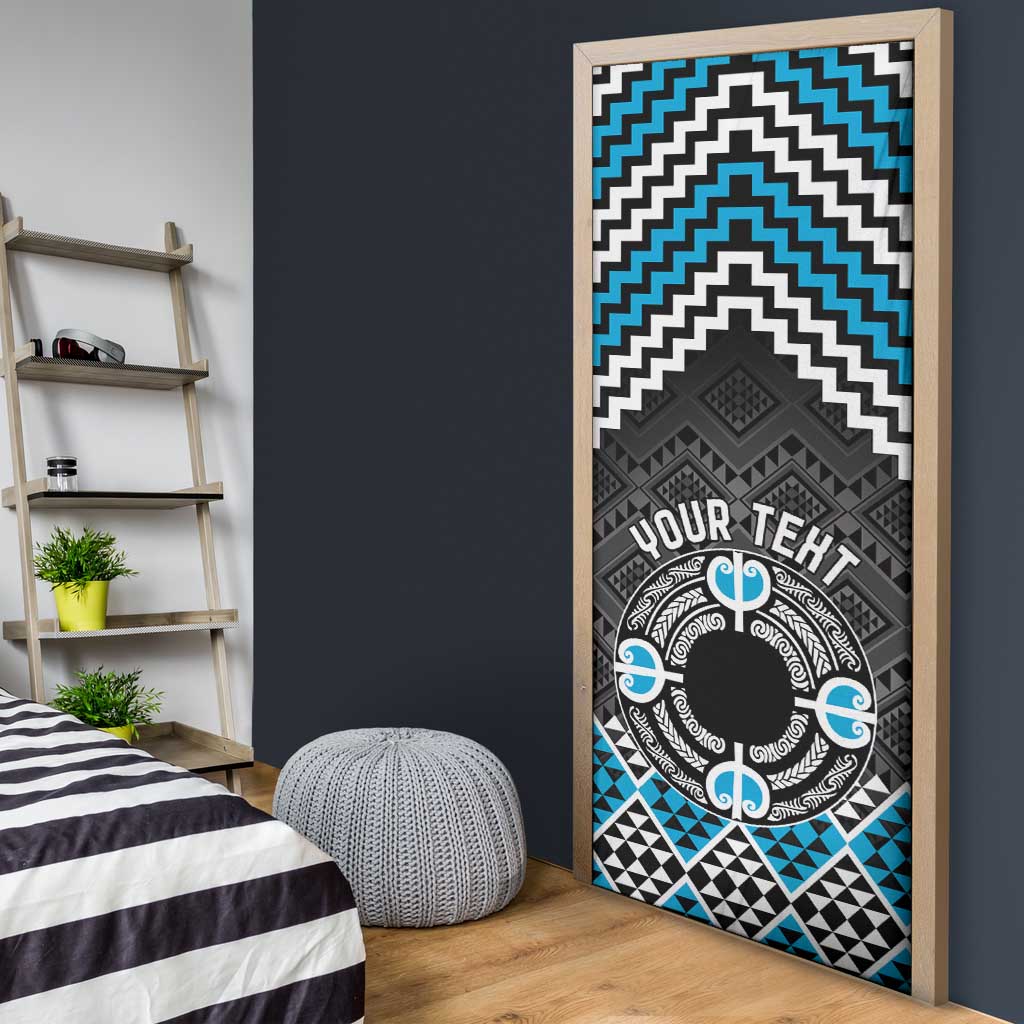 Personalised Aotearoa Niho Taniwha Motif Door Cover Blue Style - Aussie Hoodie