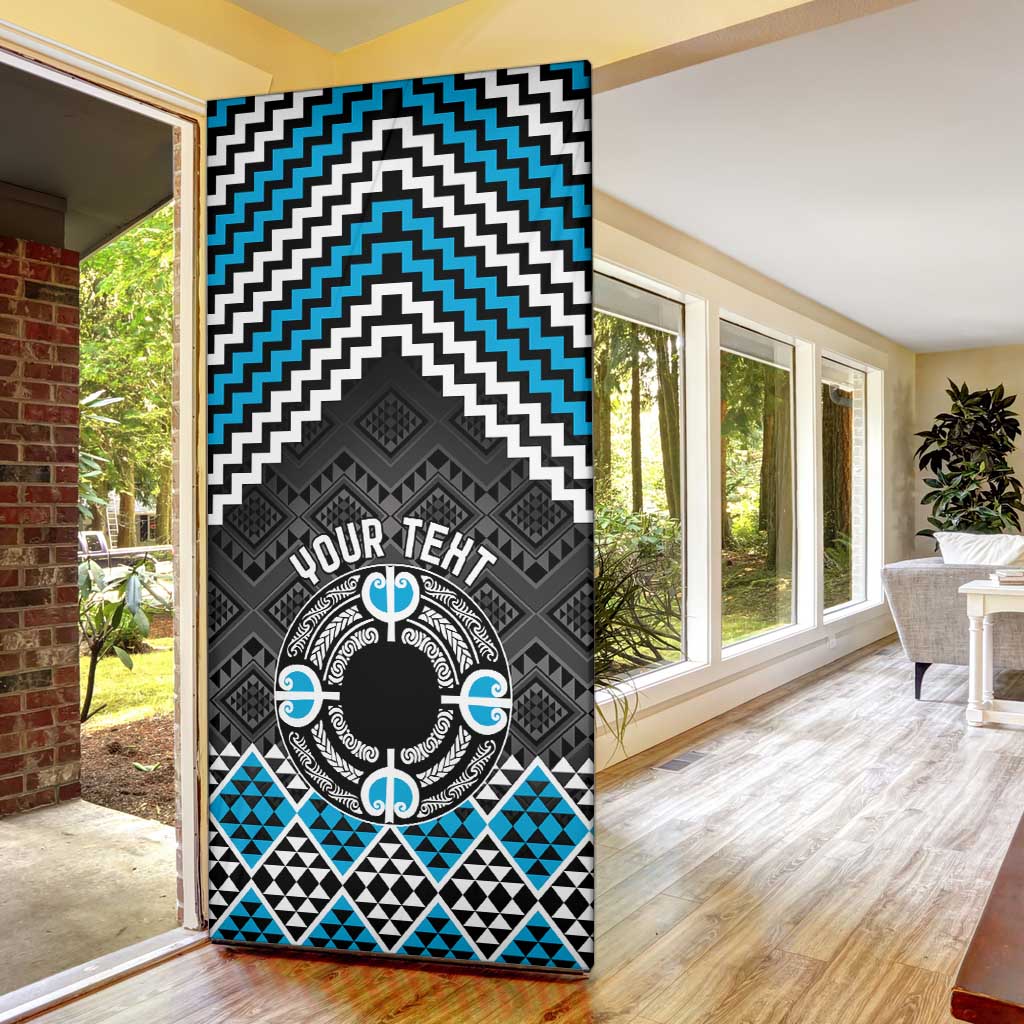 Personalised Aotearoa Niho Taniwha Motif Door Cover Blue Style - Aussie Hoodie