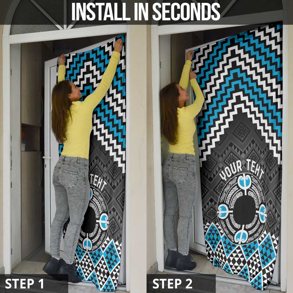 Personalised Aotearoa Niho Taniwha Motif Door Cover Blue Style - Aussie Hoodie