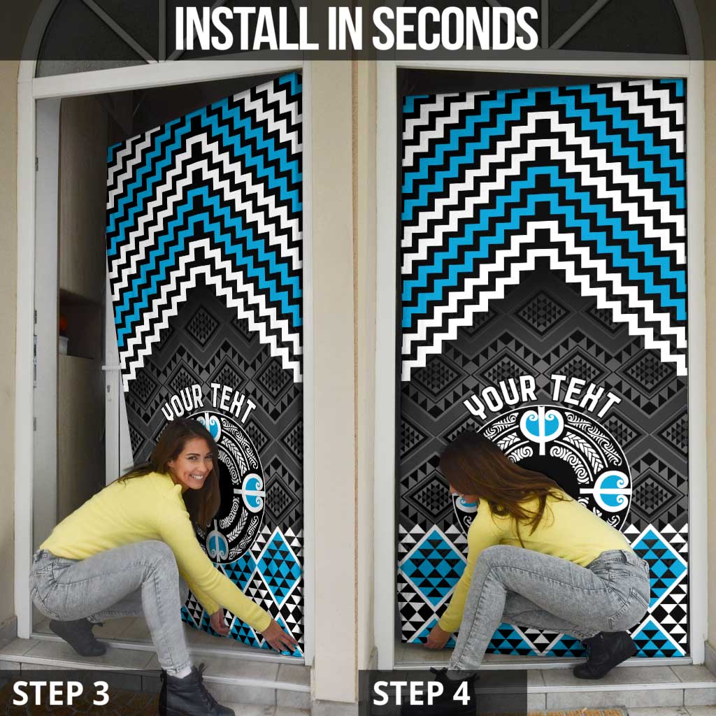 Personalised Aotearoa Niho Taniwha Motif Door Cover Blue Style - Aussie Hoodie
