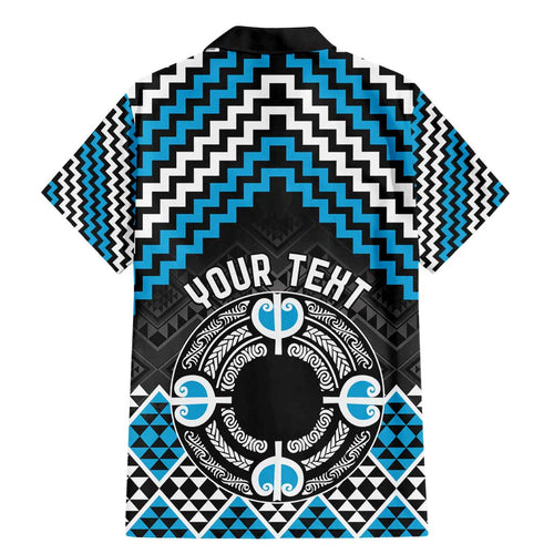 Personalised Aotearoa Niho Taniwha Motif Family Matching Mermaid Dress and Hawaiian Shirt Blue Style