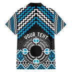 Personalised Aotearoa Niho Taniwha Motif Family Matching Off The Shoulder Long Sleeve Dress and Hawaiian Shirt Blue Style