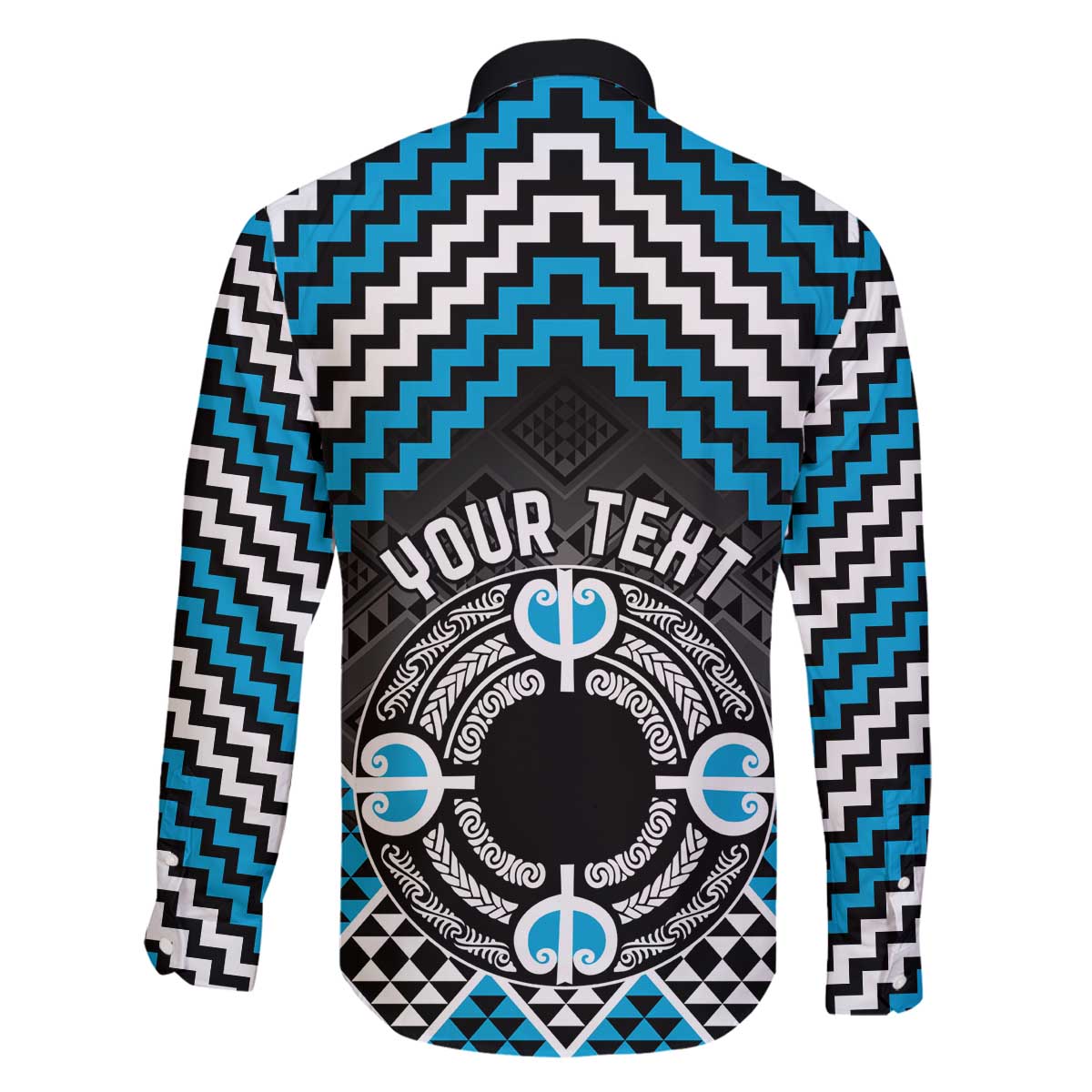 Personalised Aotearoa Niho Taniwha Motif Family Matching Off The Shoulder Long Sleeve Dress and Hawaiian Shirt Blue Style
