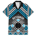 Personalised Aotearoa Niho Taniwha Motif Family Matching Short Sleeve Bodycon Dress and Hawaiian Shirt Blue Style