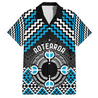 Personalised Aotearoa Niho Taniwha Motif Family Matching Short Sleeve Bodycon Dress and Hawaiian Shirt Blue Style