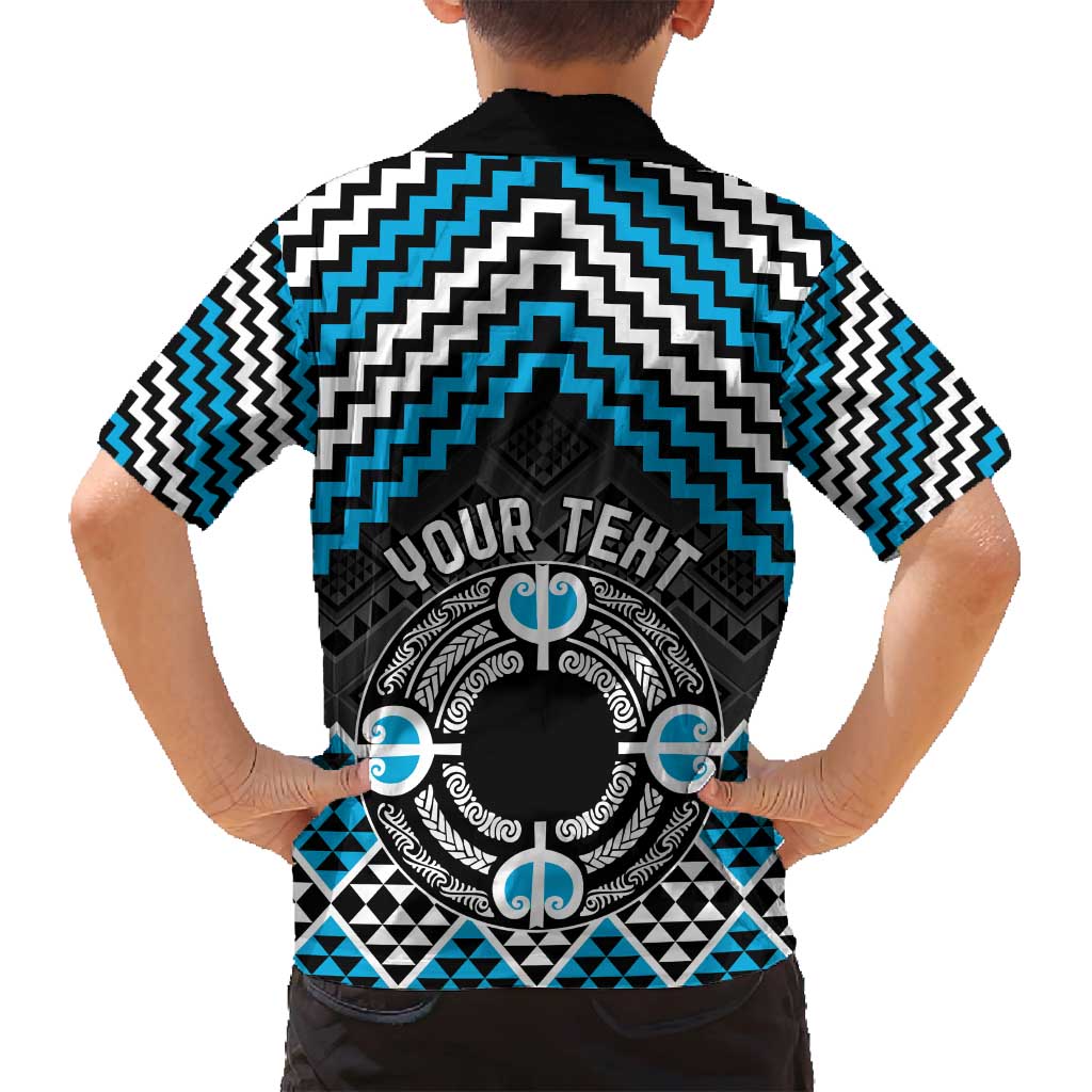 Personalised Aotearoa Niho Taniwha Motif Family Matching Tank Maxi Dress and Hawaiian Shirt Blue Style