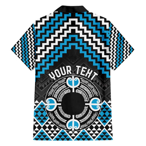 Personalised Aotearoa Niho Taniwha Motif Family Matching Tank Maxi Dress and Hawaiian Shirt Blue Style