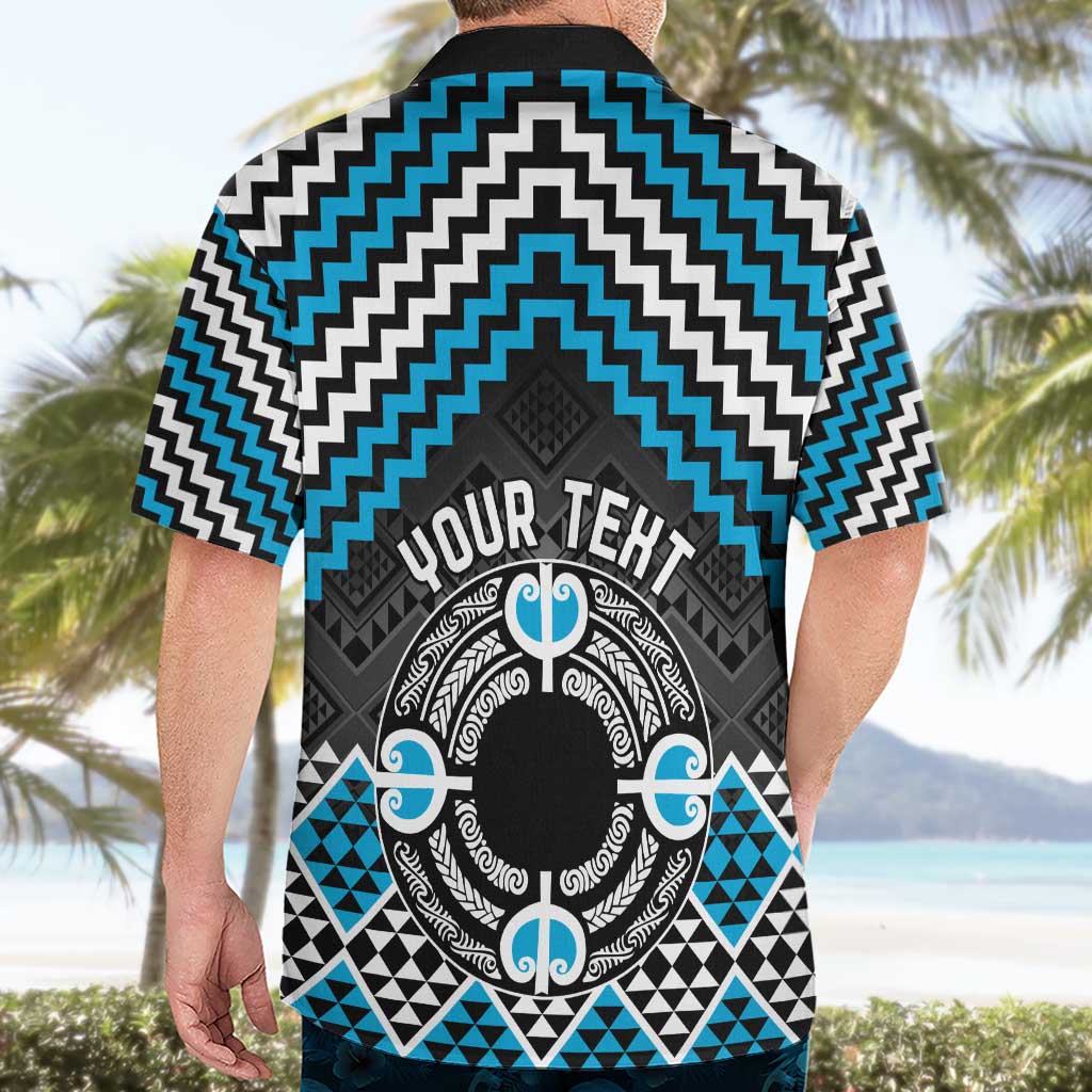 Personalised Aotearoa Niho Taniwha Motif Hawaiian Shirt Blue Style