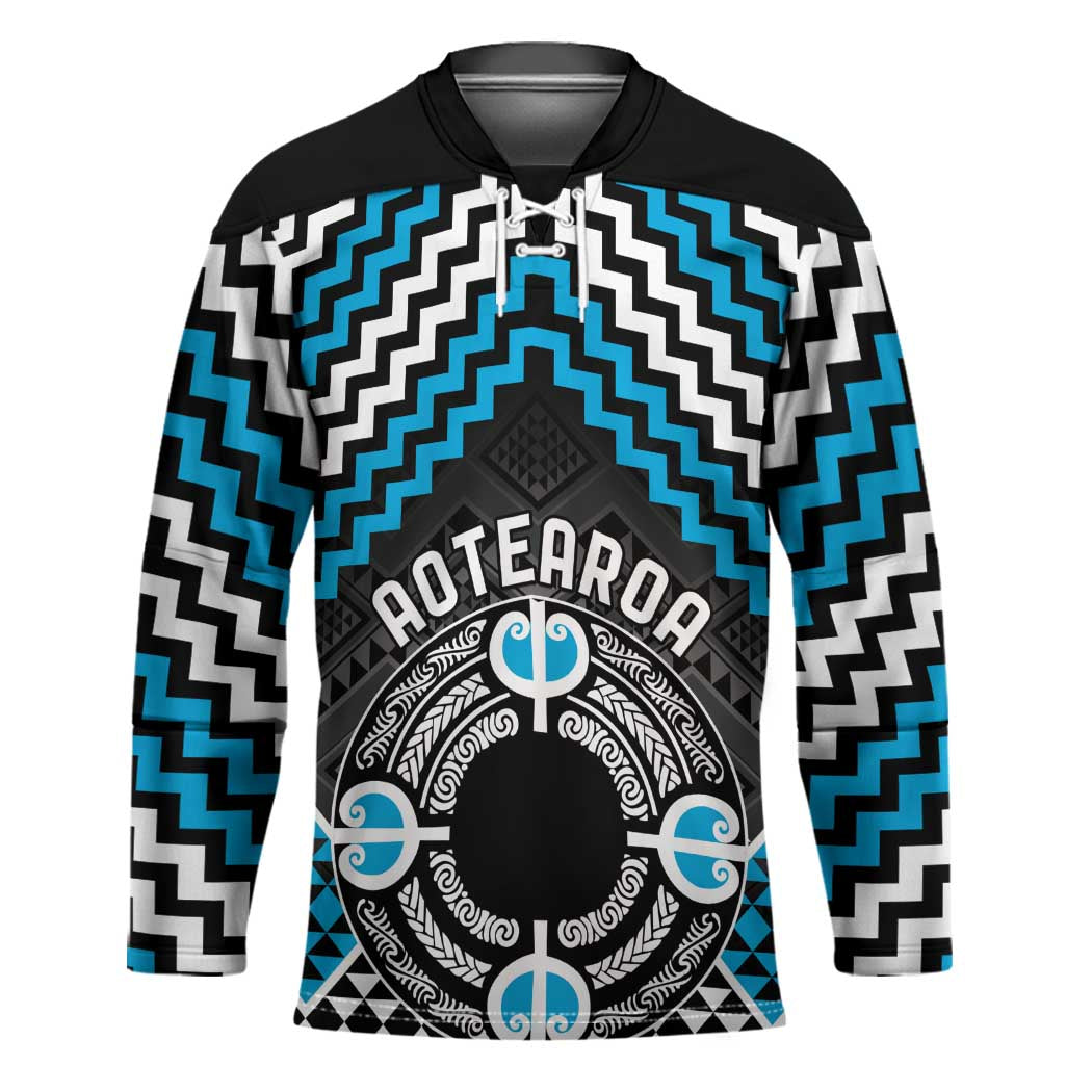 Personalised Aotearoa Niho Taniwha Motif Hockey Jersey Blue Style - Aussie Hoodie