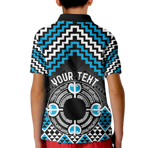 Personalised Aotearoa Niho Taniwha Motif Kid Polo Shirt Blue Style