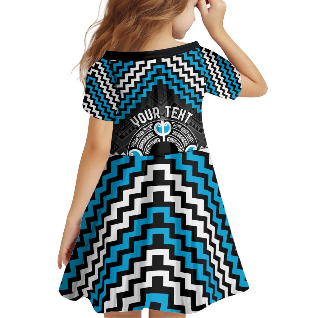 Personalised Aotearoa Niho Taniwha Motif Kid Short Sleeve Dress Blue Style