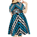 Personalised Aotearoa Niho Taniwha Motif Kid Short Sleeve Dress Blue Style