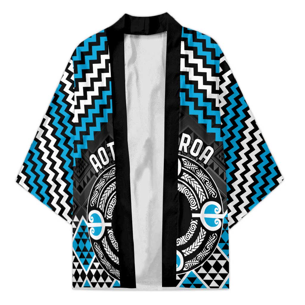 Personalised Aotearoa Niho Taniwha Motif Kimono Blue Style - Aussie Hoodie