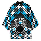Personalised Aotearoa Niho Taniwha Motif Kimono Blue Style - Aussie Hoodie