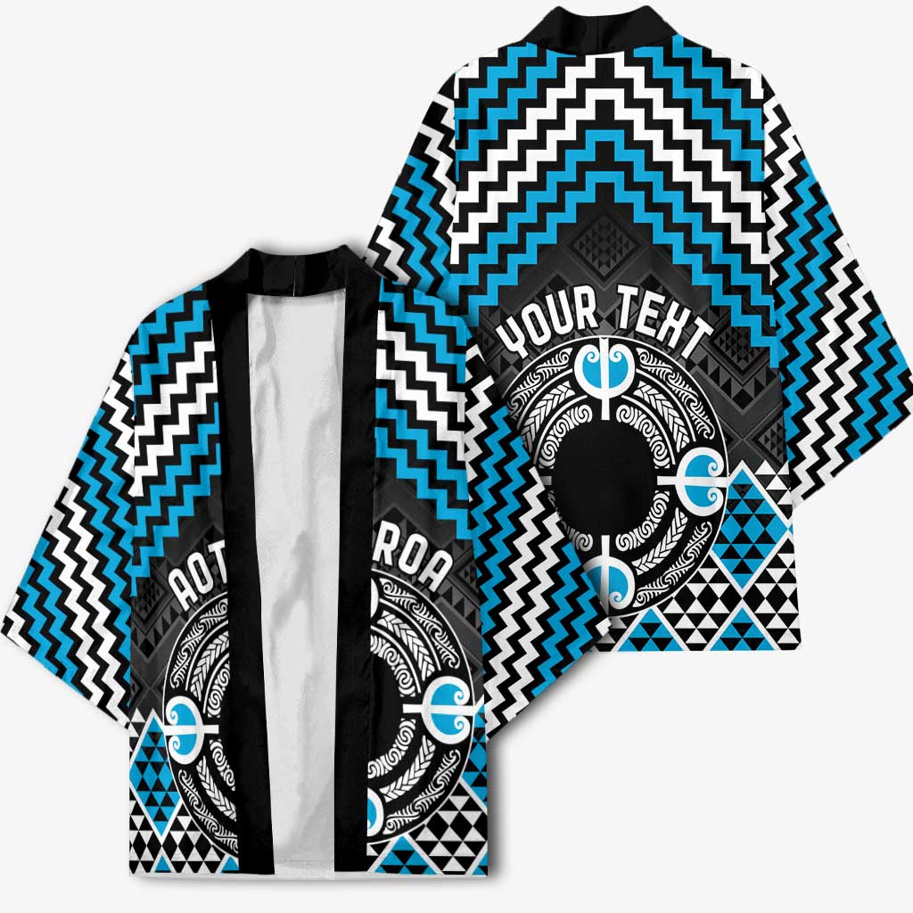 Personalised Aotearoa Niho Taniwha Motif Kimono Blue Style - Aussie Hoodie